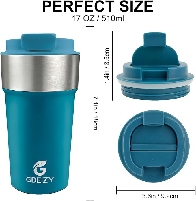 17oz Insulated Travel Coffee Mug, Stainless Steel Cup - Image 2