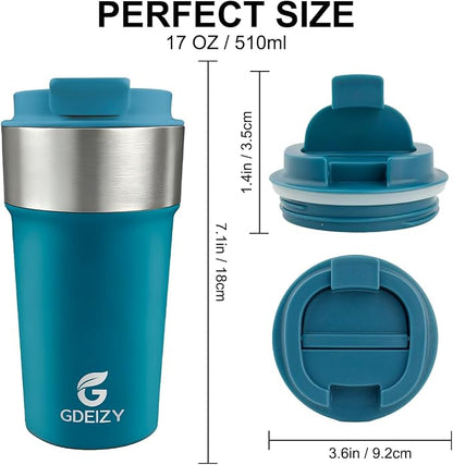 17oz Insulated Travel Coffee Mug, Stainless Steel Cup - Image 2