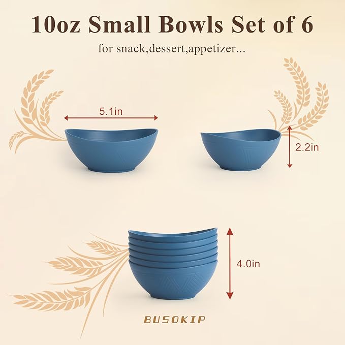 Snack Bowls Set of 6, Unbreakable Wheat Straw Bowls10oz, Small Prep Bowls - Image 2