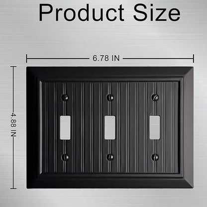 Beadboard Outlet Covers Wall Plates, Bamboo Fiber Light Switch Covers, Natural Material Electric Receptacle Decorative Switch Plate Outlet Cover Matte Black (3 Gang Toggle 1 Pack)
