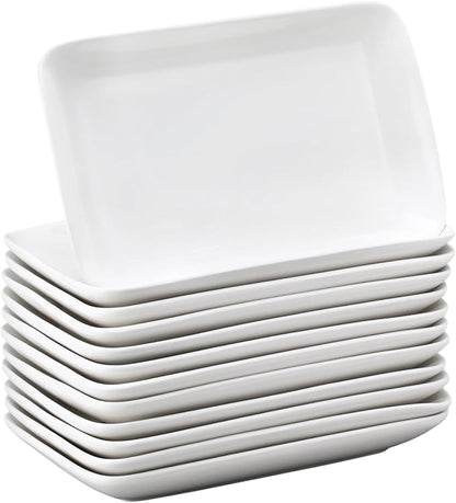 Irenare 12 Pcs 10 Inch Rectangular Salad Plates White Rectangular Porcelain Dessert Plates Appetizer Serving Tray Rectangular Porcelain Platters for Fruit Sushi Dinner Parties, Microwave, Oven Safe