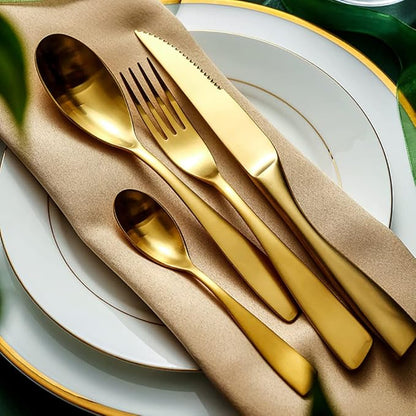 24 Piece Gold Silverware Set for 6,Modern Unique 18/10 Stainless Steel Flatware Cutlery Set, Eating Tableware Set,Vintage Luxury Style Cutlery Set for Home Restaurant Wedding Party