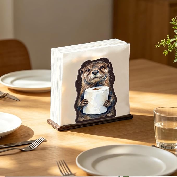 Cute Otter Napkin Holder for Table, Funny Otter Holding Tissue Design Wooden - Image 2
