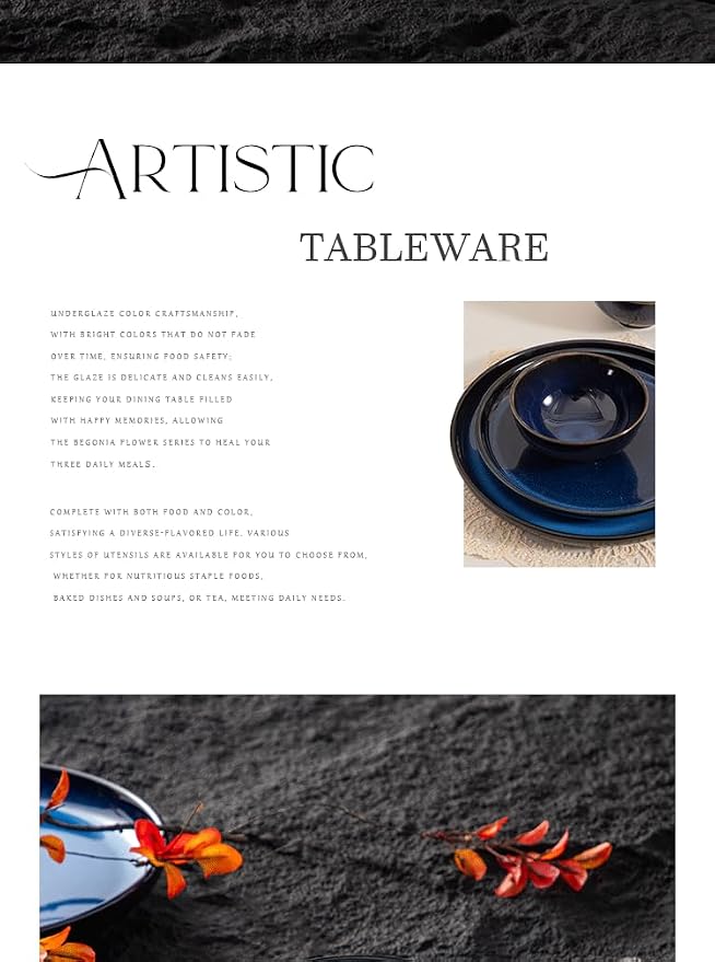 4-piece set, natural active glaze plate and bowl set, microwave and dishwasher - Image 6