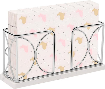 Napkin Holder with Marble Base, Guest Towel Paper Dispenser for Table, Modern Metal Napkin Stand, Ideal for All Bathroom Vanity, Kitchen Decor Accessories (Chrome, 4 Inch)