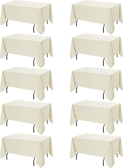 10-Pack Ivory Tablecloths for Rectangle Tables, 70 x 108 Inches, Stain-Resistant Polyester Fabric for 6 Foot Tables - Washable Table Covers for Weddings, Banquets, Birthday Parties, Events