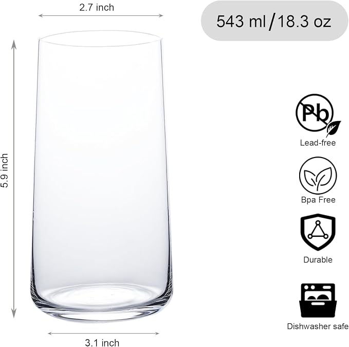 Wlasss Water Glasses Set of 6, 18.3oz Large Drinking Glasses, Glassware Set - Image 3