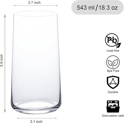 Wlasss Water Glasses Set of 6, 18.3oz Large Drinking Glasses, Glassware Set - Image 3