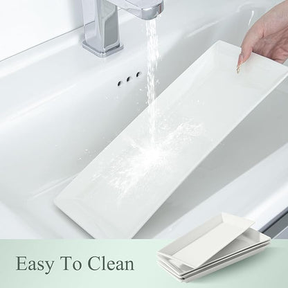 14" Rectangular Platters Set of 4, White Ceramic Platters, Large Serving Plates for Party, Entertaining, Wedding, Rectangle Serving Dishes for Steak, Sushi, Appetizer, Oven Dishwasher Safe