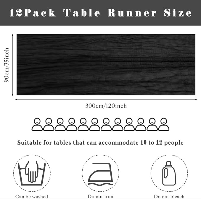 Black 6 Pcs Cheesecloth Table Runner 10FT Gauze Fabric Boho Cheese Cloth Table - Image 3