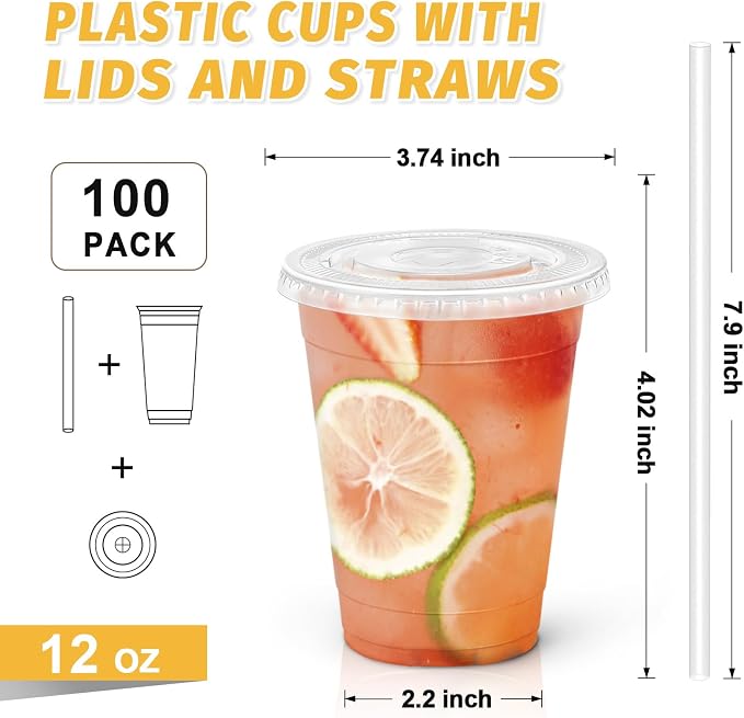 Clawsoff 100 Pack 12 OZ Disposable Clear Plastic Cups - Image 2