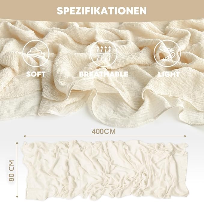 Artoid Mode Boho Cheesecloth Gauze Beige Wedding Table Runner, 160 Inch - Image 5