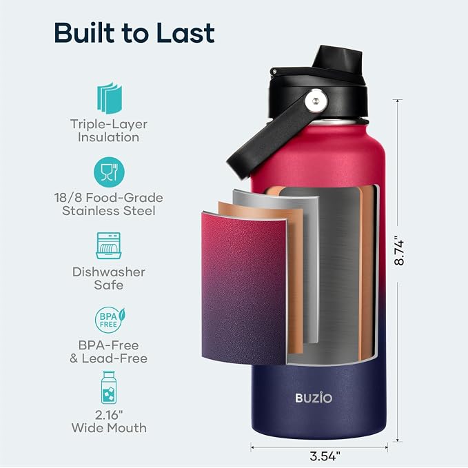 BUZIO Insulated Stainless Steel Water Bottle 32 oz - Image 4