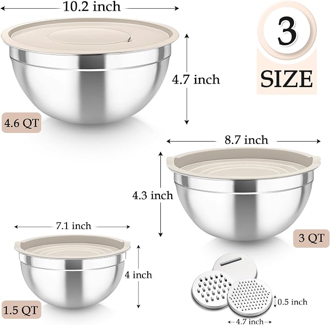 TeamFar Mixing Bowls, Stainless Steel Nesting Salad Bowls Set | Mixing Bowls - Image 2