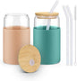 Glass Cups with Lids and Straws, 2 Pack 16OZ Iced Coffee Cups with Silicone by sungwoo