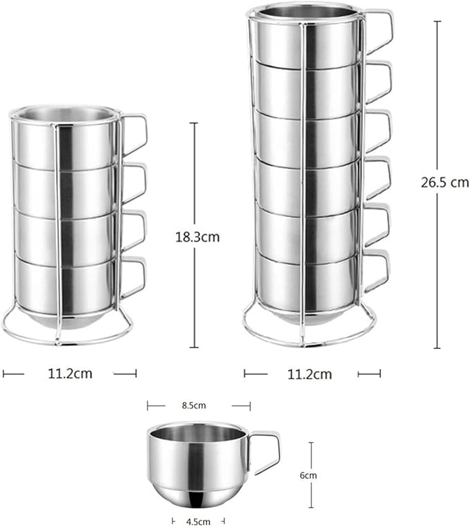 SZCXTOP 6.8 Oz Stainless Steel Coffee Cups Set of 6 Mug, Stackable Double Heat - Image 7