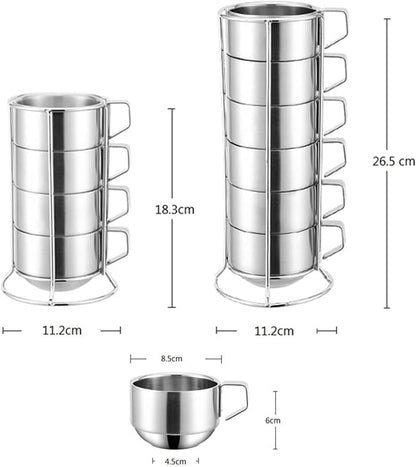 SZCXTOP 6.8 Oz Stainless Steel Coffee Cups Set of 6 Mug, Stackable Double Heat - Image 7