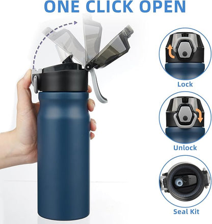 BJPKPK 18 oz Water Bottle with Straw & Handle, Insulated Stainless Flask | Leak - Image 3