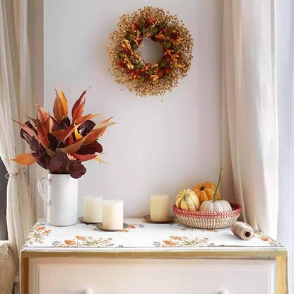Fall Windflowers Pumpkin Short Table Runners 48 Inches, Cotton Linen Fabric - Image 2