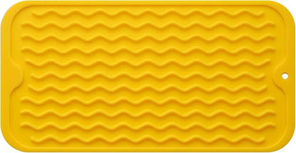 Silicone Dish Drying Mat for Multiple Usage,Easy clean,Eco-friendly,Heat-resistant Silicone Mat for Kitchen Counter or Sink,Refrigerator or Drawer Liner Yellow S 12 inches x 6 inches