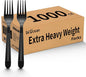 1000 Count Extra Heavy Duty Plastic Forks Black Disposable Forks Premium Bulk by Biocean