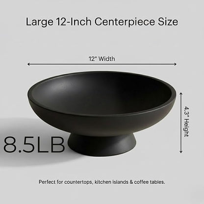 12" Concrete Fruit bowl for Kitchen Counter, Coffee Table Decor, Decorative Key Bowl, Home Décor Accents, Kitchen Counter Decor Black