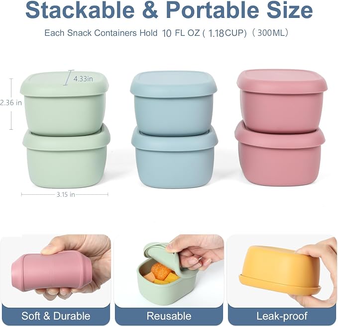 6 pcs 10 oz Silicone Snack Containers - Image 2