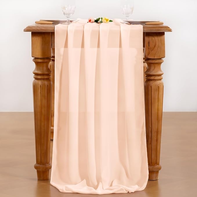 Beige Chiffon Table Runner Summer Boho Wedding Birthday Party Decor | 14ft - Image 5