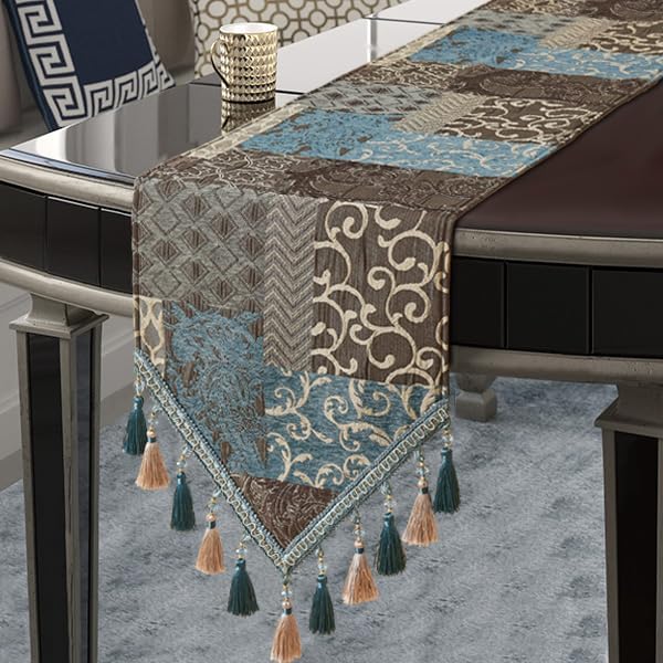Loom and Mill Luxury Table Runner 72 Inches Long, Patchwork Chenille Damask - Image 4