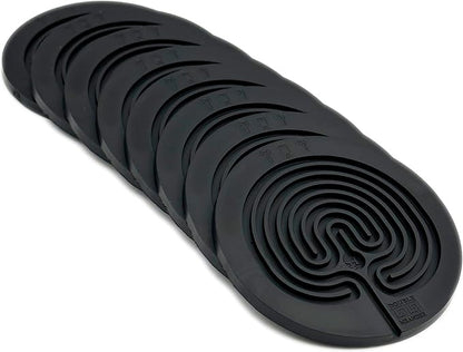 Classic Labyrinth Black Silicone Coasters - Set of 8 Non-Slip, Heat-Resistant Drink Coasters for Coffee, Tea, and Glasses - Durable, Easy to Clean, Decorative Tabletop Protection