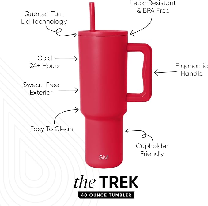 Simple Modern Tumbler with Handle and Straw | 40oz | Red | Trek Tumbler - Image 2