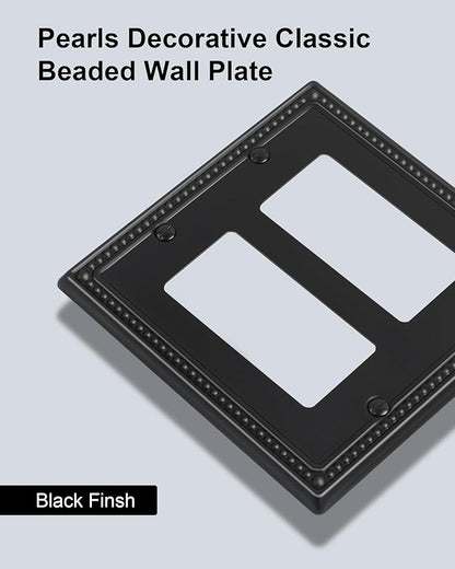 2-Pack Triple Toggle Light Switch Cover Plate, Pearls Decorative Switch Plate Covers, Black 3 Gang Metal Wall Plate, Corrosion Resistant