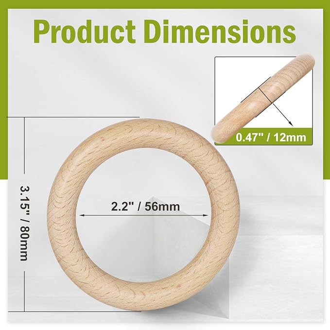 FoDau770 10pcs Natural Beech Wooden Rings, Unfinished Solid Wood Rings Heavy - Image 4