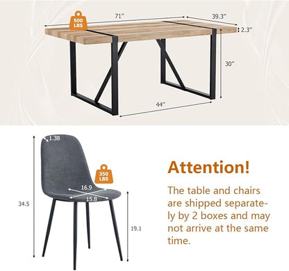 Dining Table Set for 6，Dinner Table Set for 6，71'' Kitchen Table and Suede Nap Fabic Chairs Set of 6，6 Chair Dining Table Set for Kitchen Dining Room