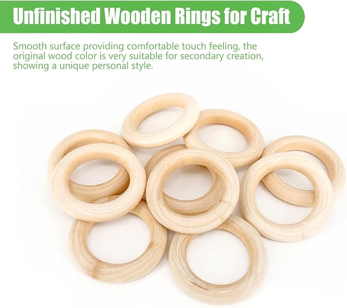 50 PCS Unfinished Wooden Rings for Crafts, Natural Wood Rings for DIY Without - Image 3