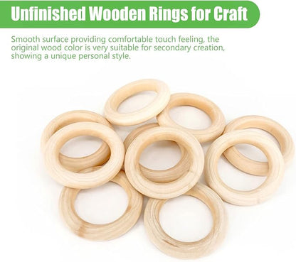 30PCS Natural Wooden Rings for Macrame, Unfinished Wood Rings for Jewelry Making - Image 3