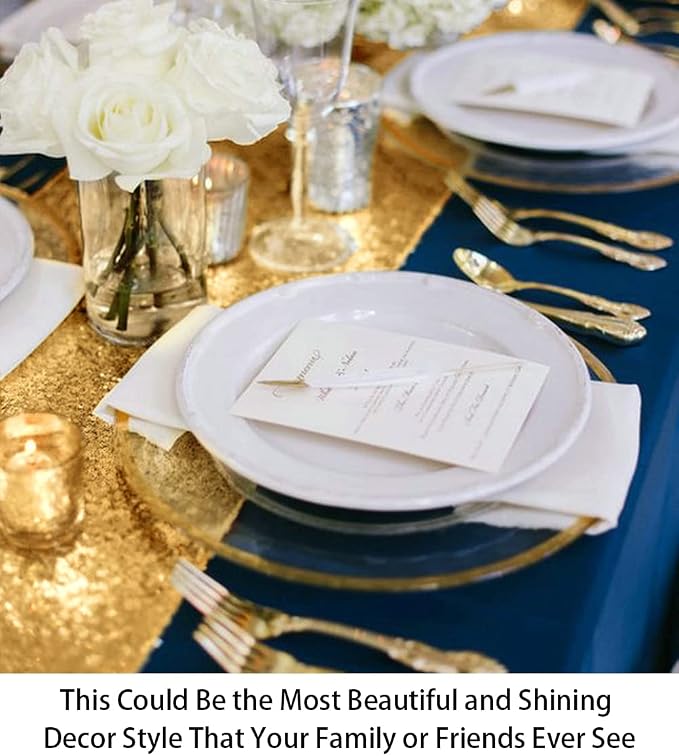 ShinyBeauty Sequin Table Runner Gold 12x108 Inch Glitter Sequin Cloth Runner - Image 4