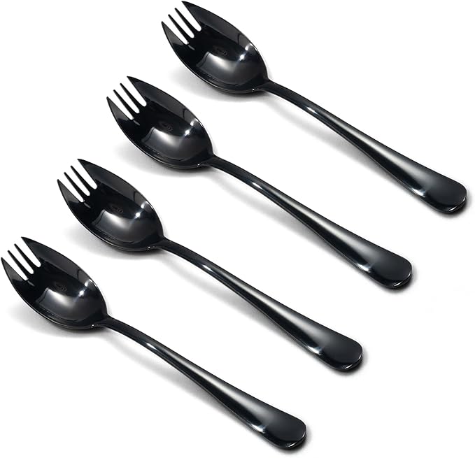 Alata Black Mirror Sporks 4-Pack Set Stainless Steel Sporks, 7.4 Inches Long by Alata