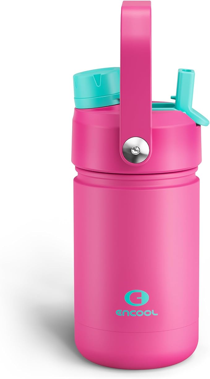 Kids Insulated Water Bottle - 12oz Stainless Steel Water Bottle with Dual Spouts by ENCOOL