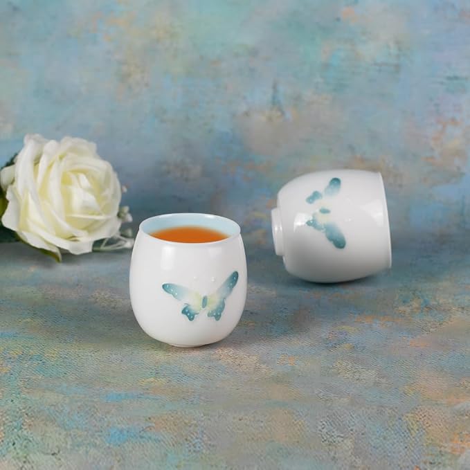 KAMMAK Tea Cup, 2.3oz Small Tea Cups Set of 2, Ceramic Teacups - Image 3