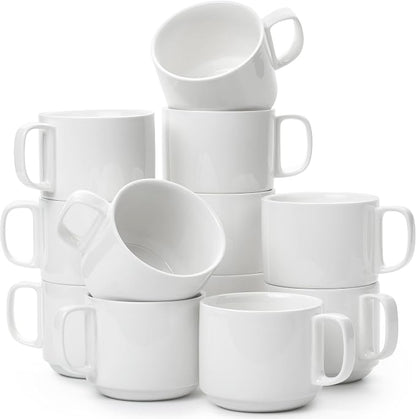 BTaT- Porcelain Stackable Coffee Mugs, 12 Pack, 12 oz, Dishwasher and Microwave by BrewToATea
