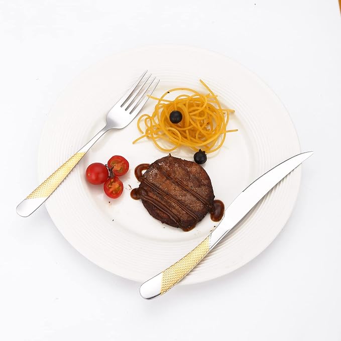 A·HOUSEWARE Hammered Silverware Gold and Silver Flatware Stainless Steel - Image 8