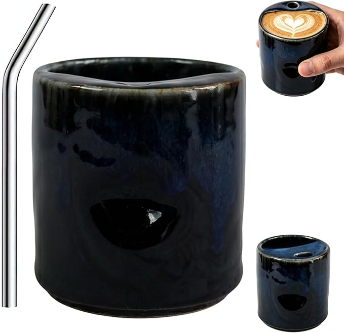 18oz Ceramic Coffee Mug with Sip Hole, Handleless Tumbler in a Vintage Kiln by Unknown