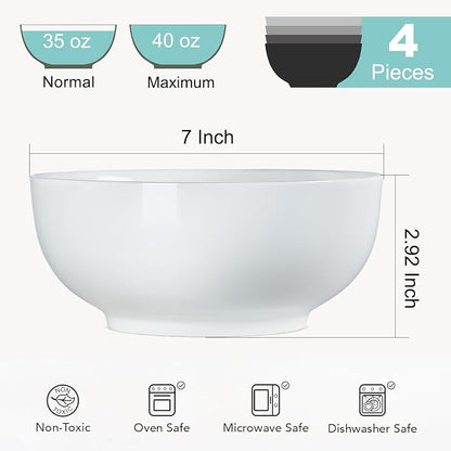 40 oz Off White Ceramic Soup Bowls, Ramen Bowls, Pho Bowls Set of 4, 7 Inch - Image 2