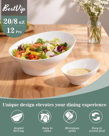 BESTVIP 20 Oz White Plastic Angled Serving Bowls, 12 Pack | Disposable Bowls - Image 6