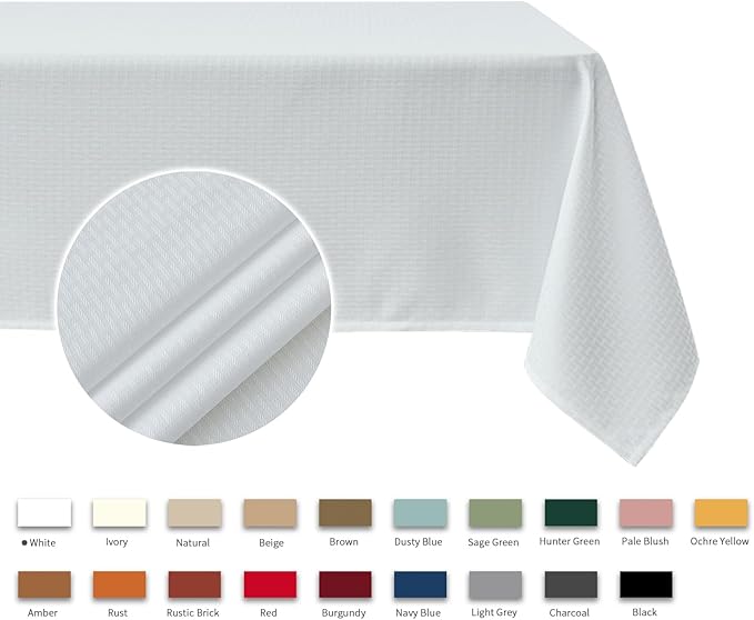 maxmill Rectangle Tablecloth Weaved Texture Design Water Resistant Wrinkle Free Spill-Proof, Soft Table Cloth for Dining Room Decoration, Banquet Parties Event Holiday Dinner, 52 x 84 Inch White