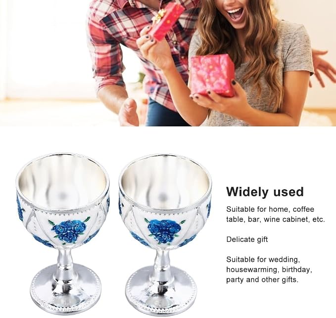 2 Pcs Vintage Metal Wine Cups, Alloy Embossed Mini Goblets, 2.76 x 1.69 in - Image 3