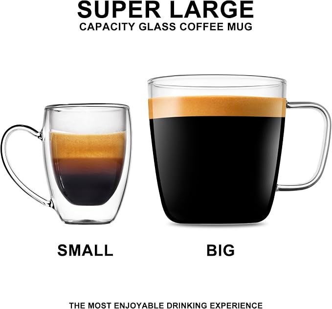 LUXU Glass Coffee Mugs, 24 oz Ice coffee cups, Large Beer Mugs Set of 2 | - Image 7