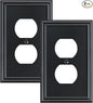 2-Pack Single Duplex Outlet Cover Plate, Decorative Black Switch Plates and Outlet Covers, Metal Wall Plates for Electrical Outlets, 1 Gang Receptacle Cover, Corrosion Resistant
