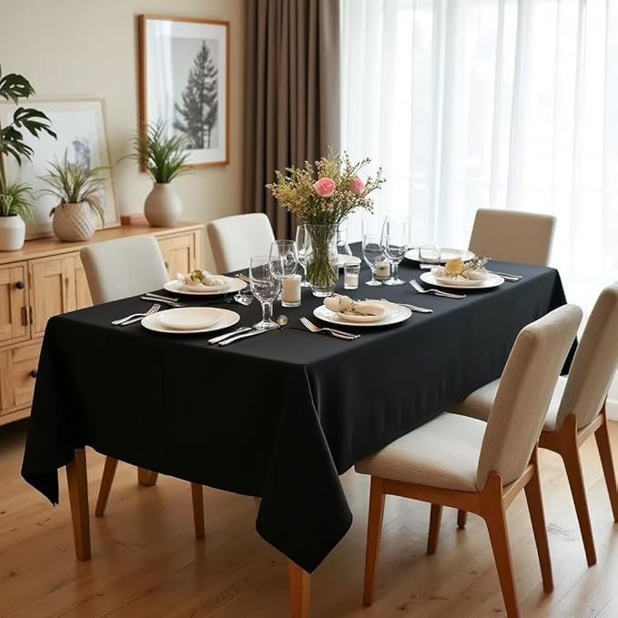 sancua Rectangle Tablecloth - 60 x 102 Inch - Stain and Wrinkle Resistant Washable Polyester Table Cloth, Decorative Fabric Table Cover for Dining Tables, Buffet Parties and Camping, Black